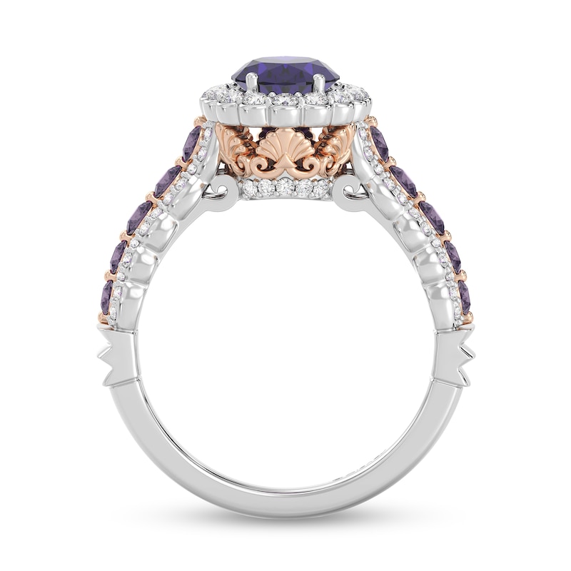 Main Image 3 of Enchanted Disney Ariel Oval Amethyst and 1/2 CT. T.W. Diamond Scallop Frame Engagement Ring in 14K Two-Tone Gold
