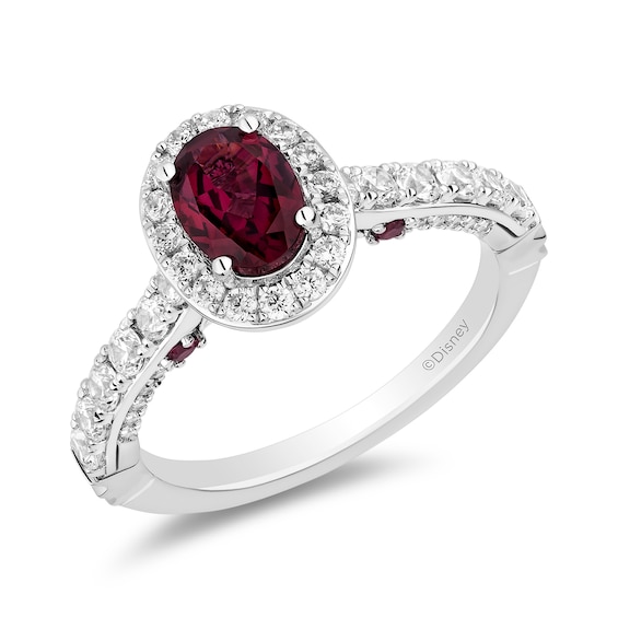 Enchanted Disney Mulan Oval Rhodolite Garnet and 3/4 CT. T.w. Diamond Frame Engagement Ring in 14K Two-Tone Gold