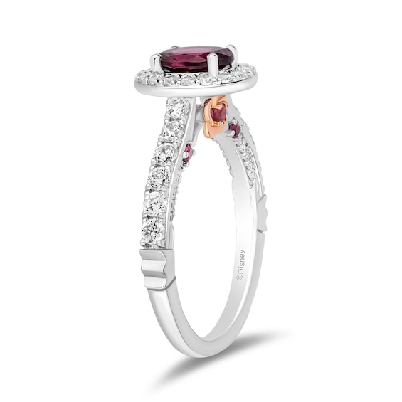 Enchanted Disney Mulan Oval Rhodolite Garnet and 3/4 CT. T.w. Diamond Frame Engagement Ring in 14K Two-Tone Gold