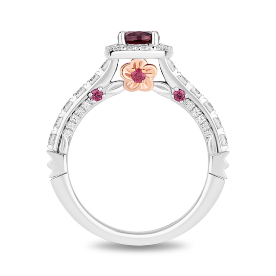 Enchanted Disney Mulan Oval Rhodolite Garnet and 3/4 CT. T.w. Diamond Frame Engagement Ring in 14K Two-Tone Gold