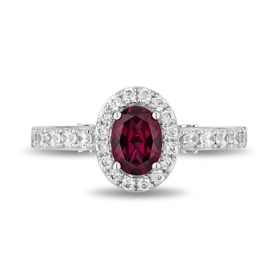 Enchanted Disney Mulan Oval Rhodolite Garnet and 3/4 CT. T.w. Diamond Frame Engagement Ring in 14K Two-Tone Gold