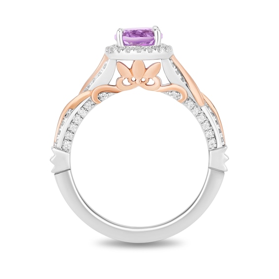 Enchanted Disney Rapunzel Oval Amethyst and 1/3 CT. T.w. Diamond Frame Twist Shank Engagement Ring in 14K Two-Tone Gold