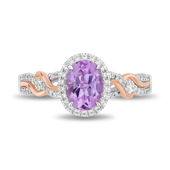 Enchanted Disney Rapunzel Oval Amethyst and 1/3 CT. T.w. Diamond Frame Twist Shank Engagement Ring in 14K Two-Tone Gold