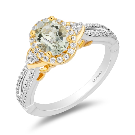 Enchanted Disney Tiana Oval Green Quartz and 1/3 CT. T.w. Diamond Frame Collar Engagement Ring in 14K Two-Tone Gold