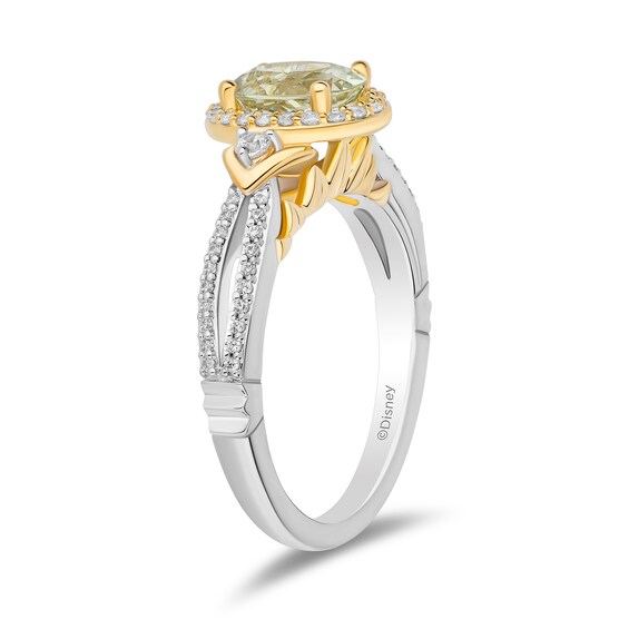 Enchanted Disney Tiana Oval Green Quartz and 1/3 CT. T.w. Diamond Frame Collar Engagement Ring in 14K Two-Tone Gold