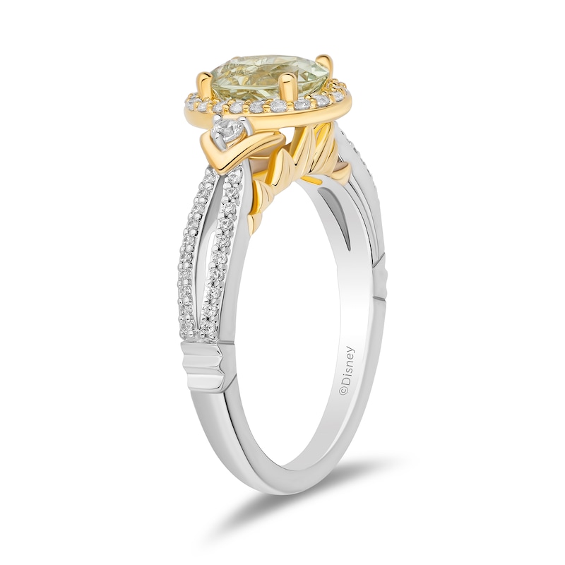 Main Image 2 of Enchanted Disney Tiana Oval Green Quartz and 1/3 CT. T.W. Diamond Frame Collar Engagement Ring in 14K Two-Tone Gold