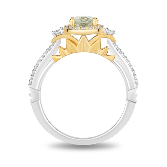 Enchanted Disney Tiana Oval Green Quartz and 1/3 CT. T.w. Diamond Frame Collar Engagement Ring in 14K Two-Tone Gold