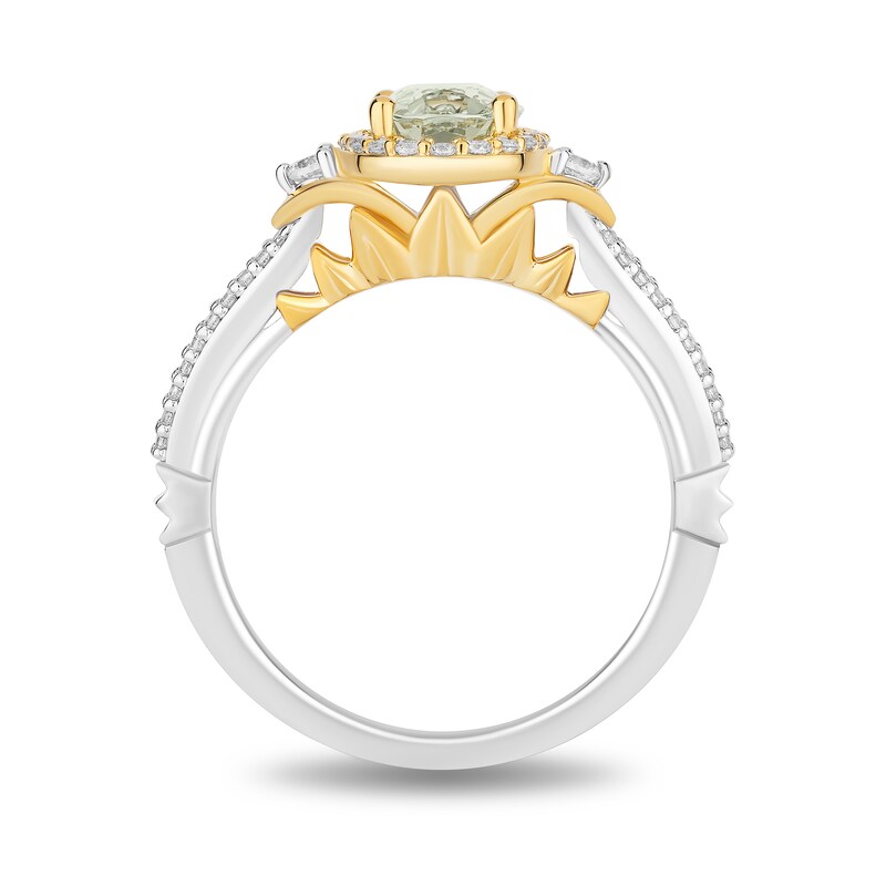 Main Image 3 of Enchanted Disney Tiana Oval Green Quartz and 1/3 CT. T.W. Diamond Frame Collar Engagement Ring in 14K Two-Tone Gold