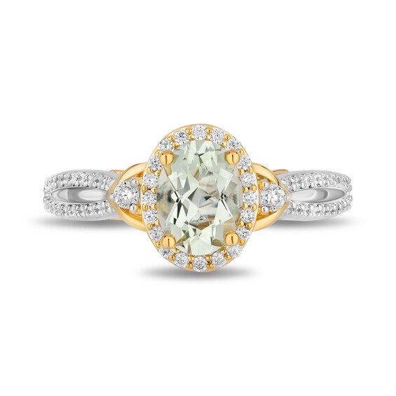 Enchanted Disney Tiana Oval Green Quartz and 1/3 CT. T.w. Diamond Frame Collar Engagement Ring in 14K Two-Tone Gold