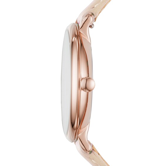 Ladiesâ Fossil Jacqueline Rose-Tone IP Blush Leather Strap Watch with White Dial (Model: Es3988)
