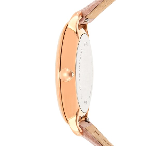 Ladiesâ Fossil Jacqueline Rose-Tone IP Blush Leather Strap Watch with White Dial (Model: Es3988)