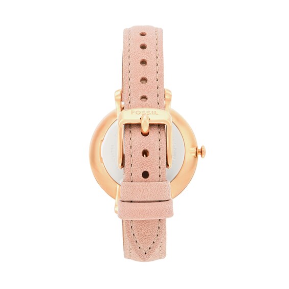 Ladiesâ Fossil Jacqueline Rose-Tone IP Blush Leather Strap Watch with White Dial (Model: Es3988)
