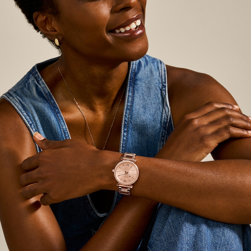 Main Image 4 of Ladies’ Fossil Carlie Crystal Accent Rose-Tone IP Watch with Rose-Tone Sunray Dial (Model: ES4301)