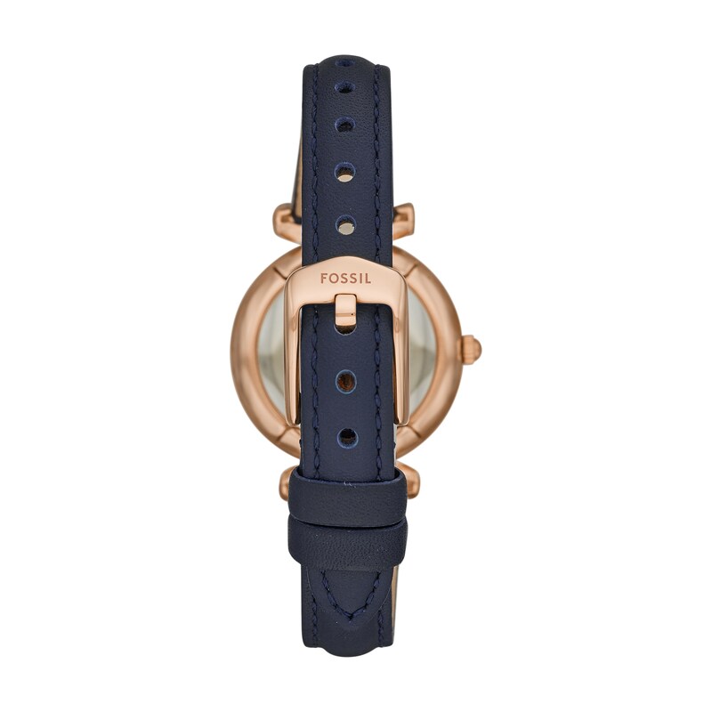 Main Image 2 of Ladies’ Fossil Carlie Rose-Tone IP Blue Leather Strap Watch with White Mother-of-Pearl Dial (Model: ES4502)