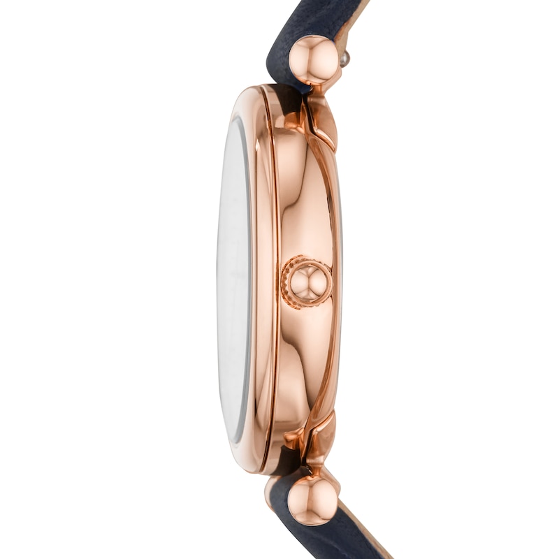 Main Image 3 of Ladies’ Fossil Carlie Rose-Tone IP Blue Leather Strap Watch with White Mother-of-Pearl Dial (Model: ES4502)