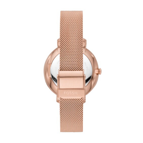 Ladiesâ Fossil Jacqueline Crystal Accent Rose-Tone IP Mesh Watch with Rose-Tone Dial (Model: Es4628)