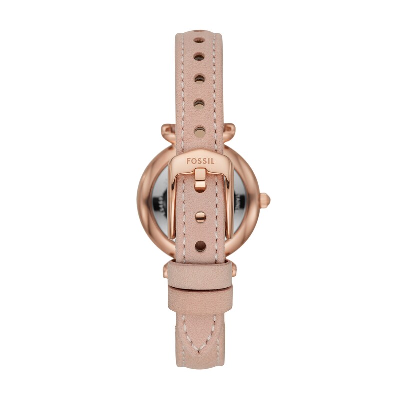 Main Image 2 of Ladies’ Fossil Carlie Rose-Tone IP Pink Leather Strap Watch with White Mother-of-Pearl Dial (Model: ES4699)