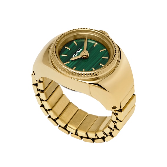 Ladiesâ Fossil Gold-Tone IP Ring Watch with Malachite Dial (Model: Es5308)