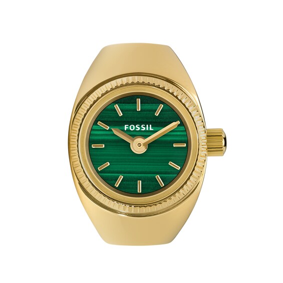 Ladiesâ Fossil Gold-Tone IP Ring Watch with Malachite Dial (Model: Es5308)