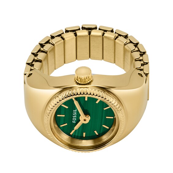 Ladiesâ Fossil Gold-Tone IP Ring Watch with Malachite Dial (Model: Es5308)