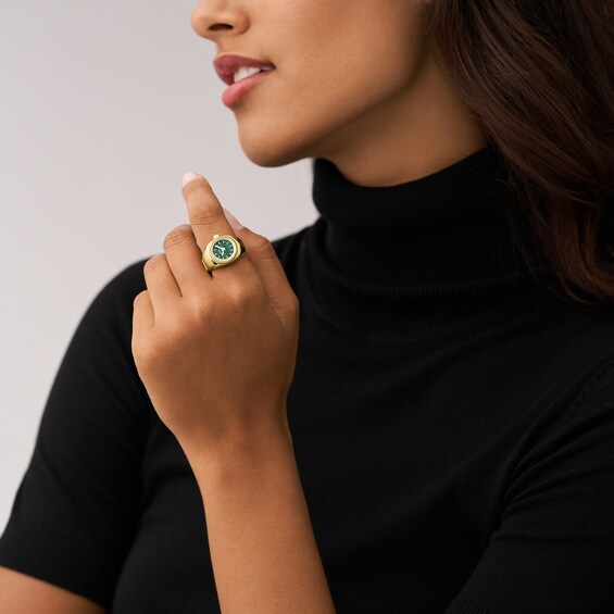 Ladiesâ Fossil Gold-Tone IP Ring Watch with Malachite Dial (Model: Es5308)