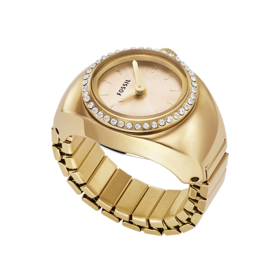 Ladiesâ Fossil Crystal Accent Gold-Tone IP Ring Watch with Gold-Tone Sunray Dial (Model: Es5319)