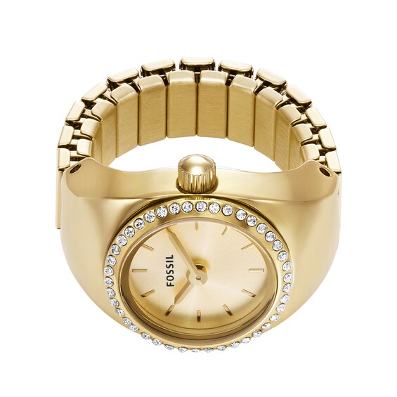 Ladiesâ Fossil Crystal Accent Gold-Tone IP Ring Watch with Gold-Tone Sunray Dial (Model: Es5319)