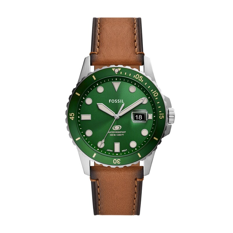 Main Image 1 of Men’s Fossil Blue Dive Tan Leather Strap Watch with Green Dial (Model: FS5946)