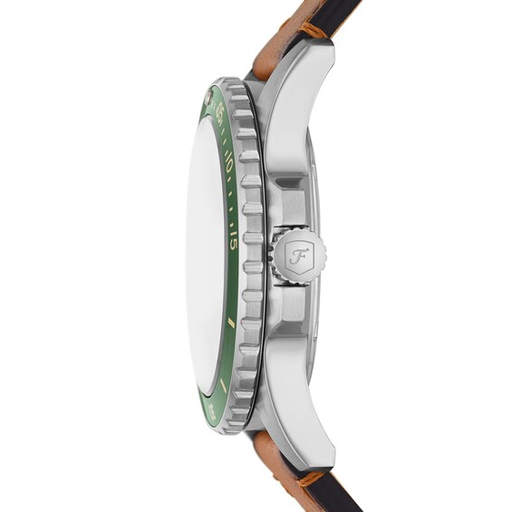 Menâs Fossil Blue Dive Tan Leather Strap Watch with Green Dial (Model: Fs5946)