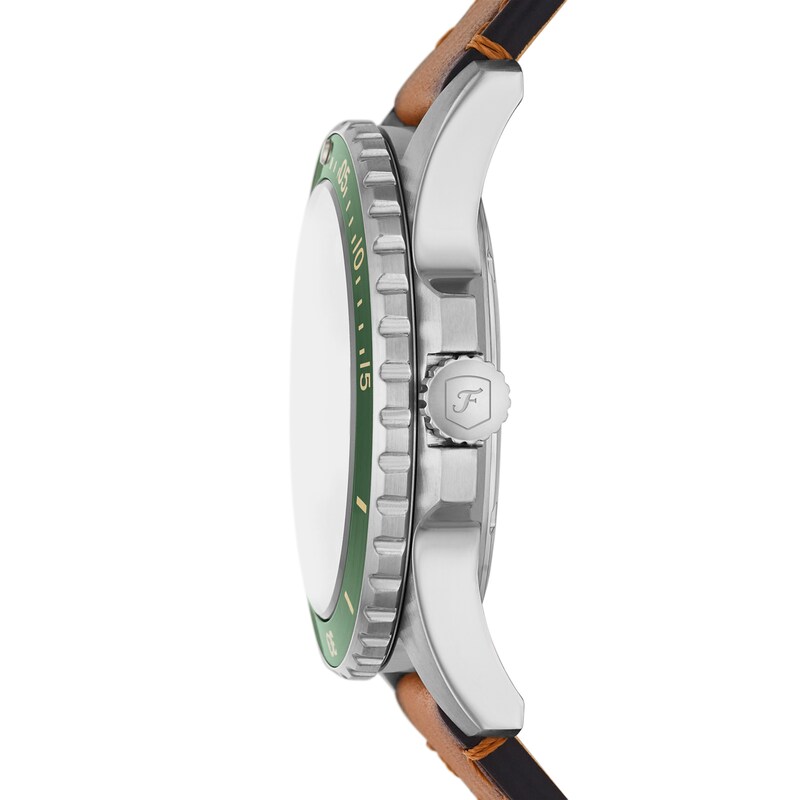 Main Image 3 of Men’s Fossil Blue Dive Tan Leather Strap Watch with Green Dial (Model: FS5946)