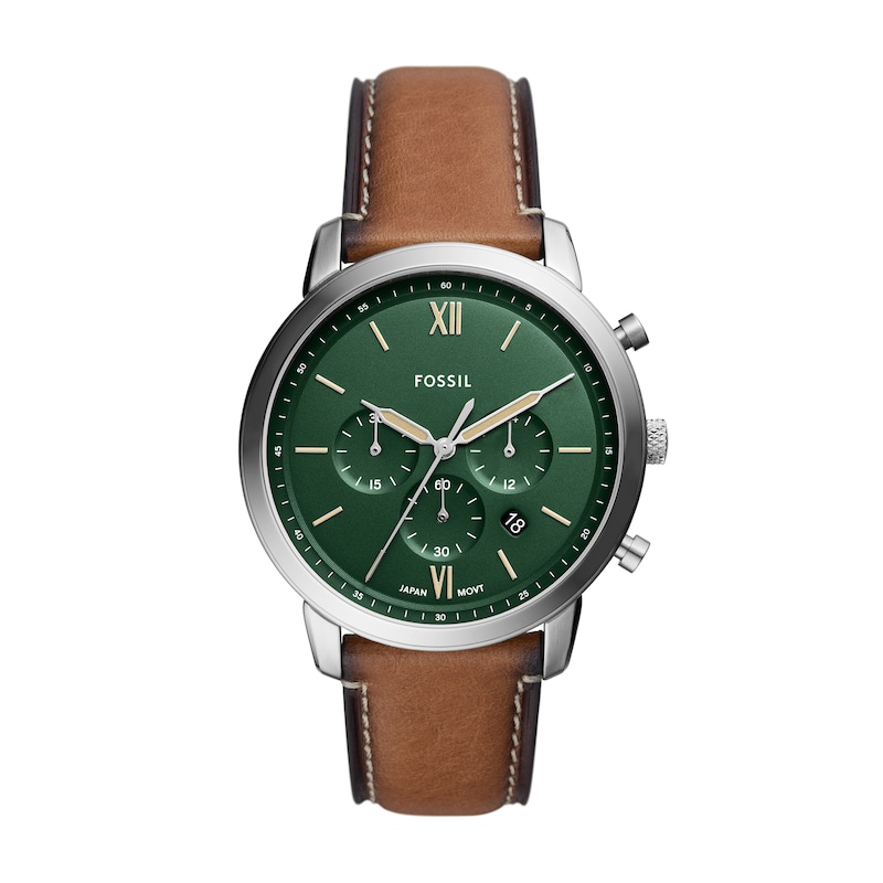 Main Image 1 of Men’s Fossil Neutra Brown Leather Strap Chronograph Watch with Green Dial (Model: FS5963)