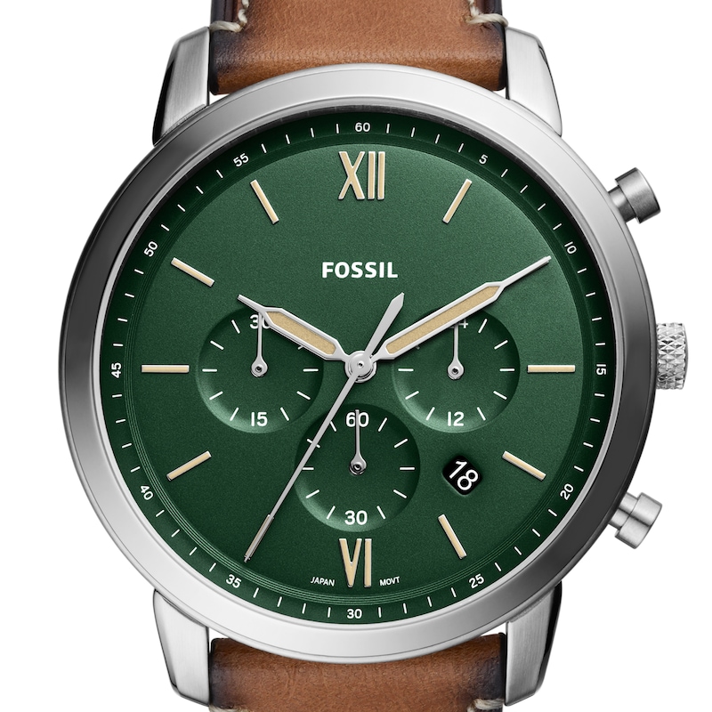 Main Image 5 of Men’s Fossil Neutra Brown Leather Strap Chronograph Watch with Green Dial (Model: FS5963)