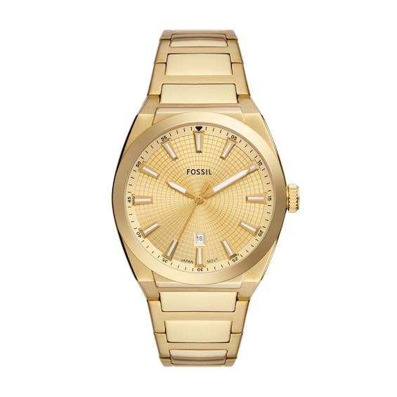 Menâs Fossil Everett Gold-Tone IP Watch with Textured Gold-Tone Sunray Dial (Model: Fs5965)