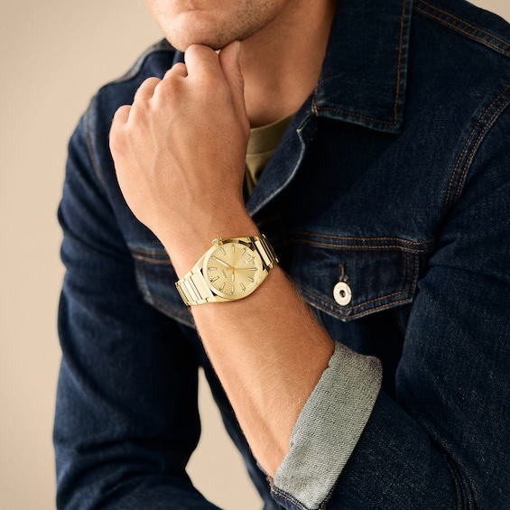 Menâs Fossil Everett Gold-Tone IP Watch with Textured Gold-Tone Sunray Dial (Model: Fs5965)