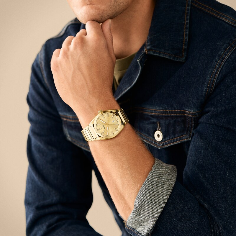 Main Image 4 of Men’s Fossil Everett Gold-Tone IP Watch with Textured Gold-Tone Sunray Dial (Model: FS5965)