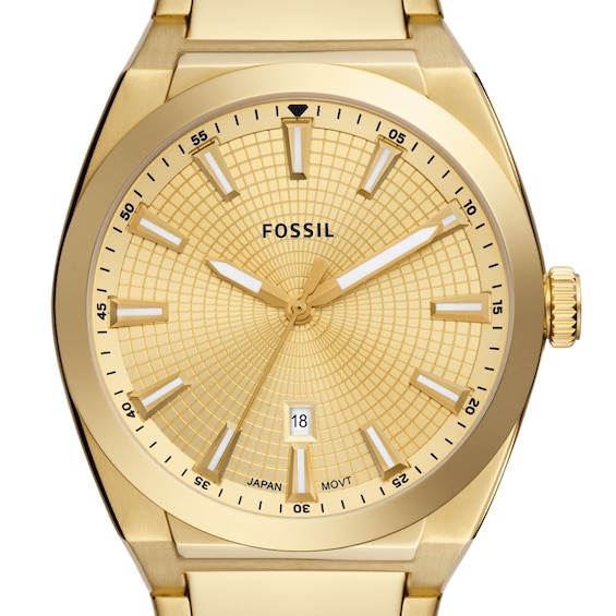 Menâs Fossil Everett Gold-Tone IP Watch with Textured Gold-Tone Sunray Dial (Model: Fs5965)