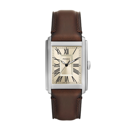 Menâs Fossil Carraway Brown Leather Strap Watch with Rectangular Cream Dial (Model: Fs6012)