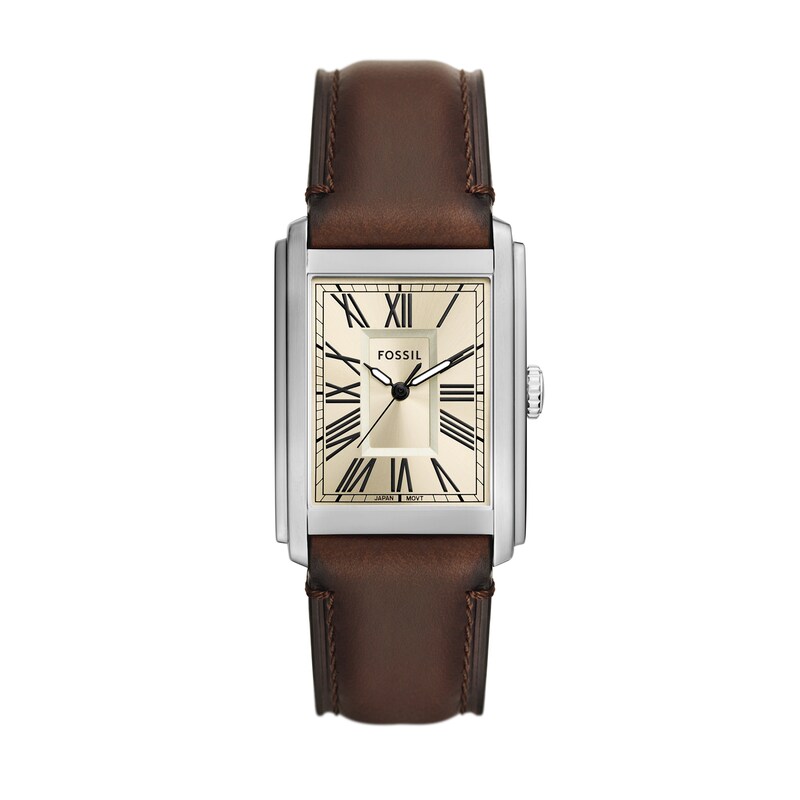 Main Image 1 of Men’s Fossil Carraway Brown Leather Strap Watch with Rectangular Cream Dial (Model: FS6012)