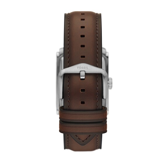 Menâs Fossil Carraway Brown Leather Strap Watch with Rectangular Cream Dial (Model: Fs6012)
