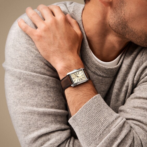 Menâs Fossil Carraway Brown Leather Strap Watch with Rectangular Cream Dial (Model: Fs6012)