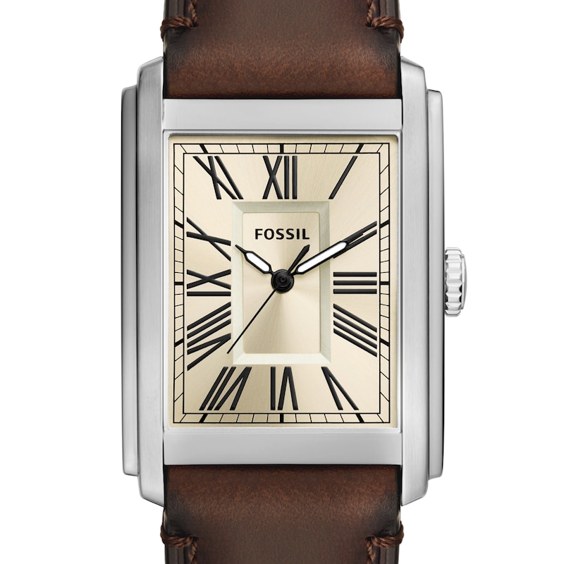 Main Image 5 of Men’s Fossil Carraway Brown Leather Strap Watch with Rectangular Cream Dial (Model: FS6012)