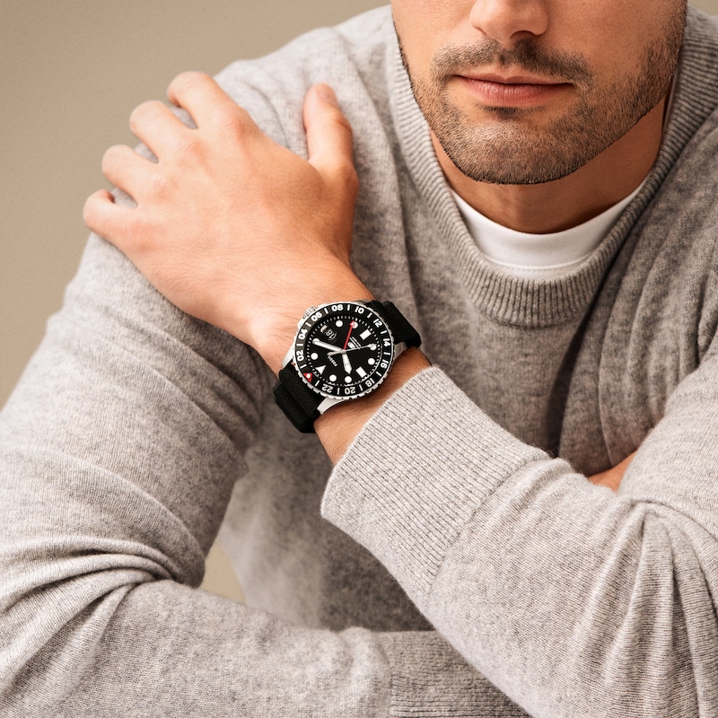 Main Image 4 of Men’s Fossil Blue GMT Dive Black Silicone Strap Watch with Black Dial (Model: FS6036)