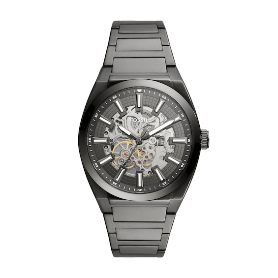 Menâs Fossil Everett Grey IP Automatic Watch with Smoke Skeleton Dial (Model: Me3206)