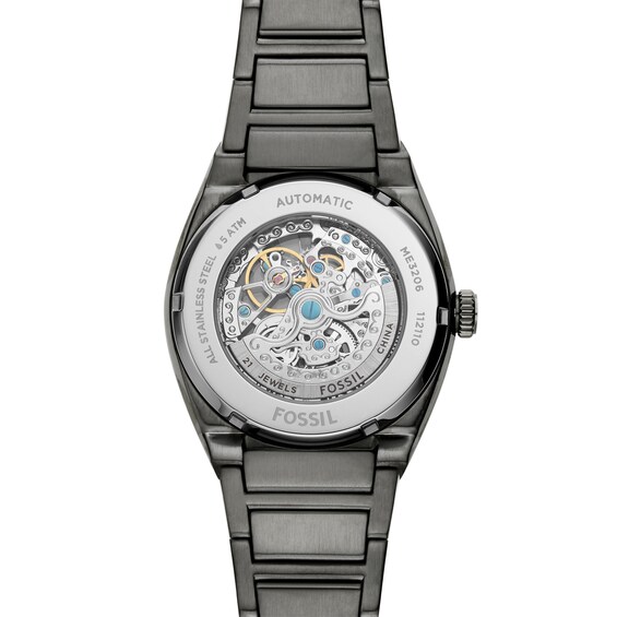 Menâs Fossil Everett Grey IP Automatic Watch with Smoke Skeleton Dial (Model: Me3206)