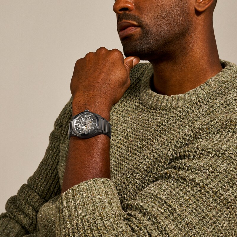 Main Image 5 of Men’s Fossil Everett Grey IP Automatic Watch with Smoke Skeleton Dial (Model: ME3206)