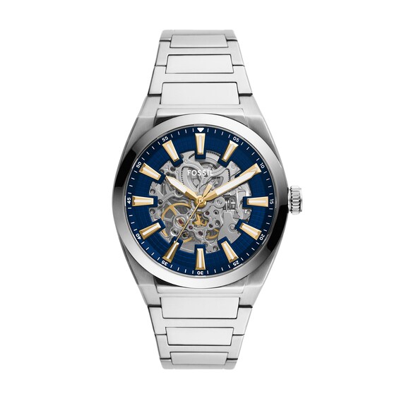 Menâs Fossil Everett Automatic Watch with Blue Skeleton Dial (Model: Me3220)