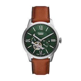 Men’s Fossil Townsman Brown Leather Strap Chronograph Automatic Watch with Green Dial (Model: ME3265)