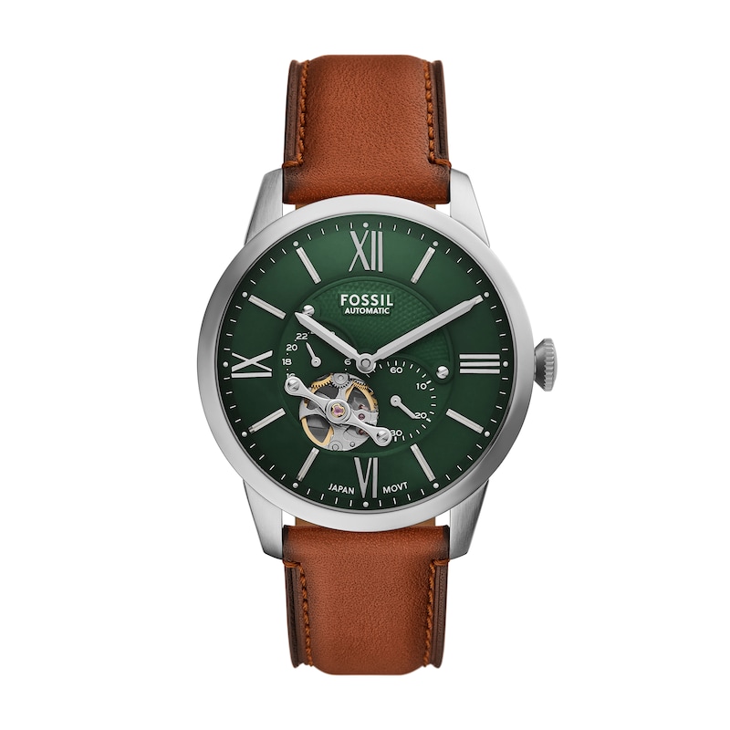 Main Image 1 of Men’s Fossil Townsman Brown Leather Strap Chronograph Automatic Watch with Green Dial (Model: ME3265)