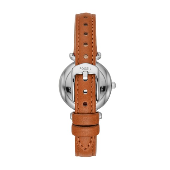 Ladiesâ Fossil Carlie Rose-Tone IP Tan Leather Strap Watch with Blue Mother-of-Pearl Dial (Model: Es4701)
