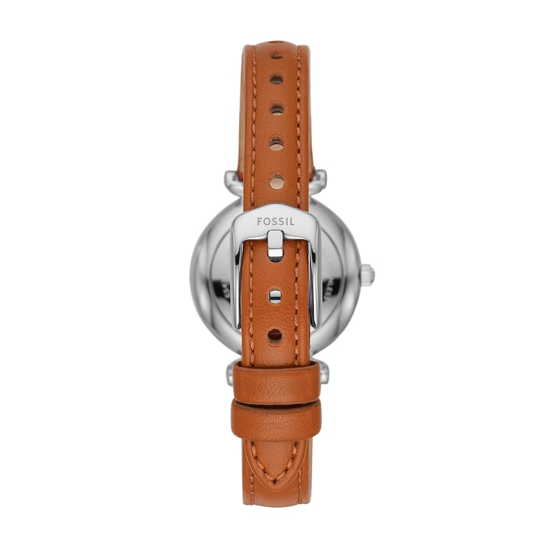 Main Image 2 of Ladies’ Fossil Carlie Rose-Tone IP Tan Leather Strap Watch with Blue Mother-of-Pearl Dial (Model: ES4701)
